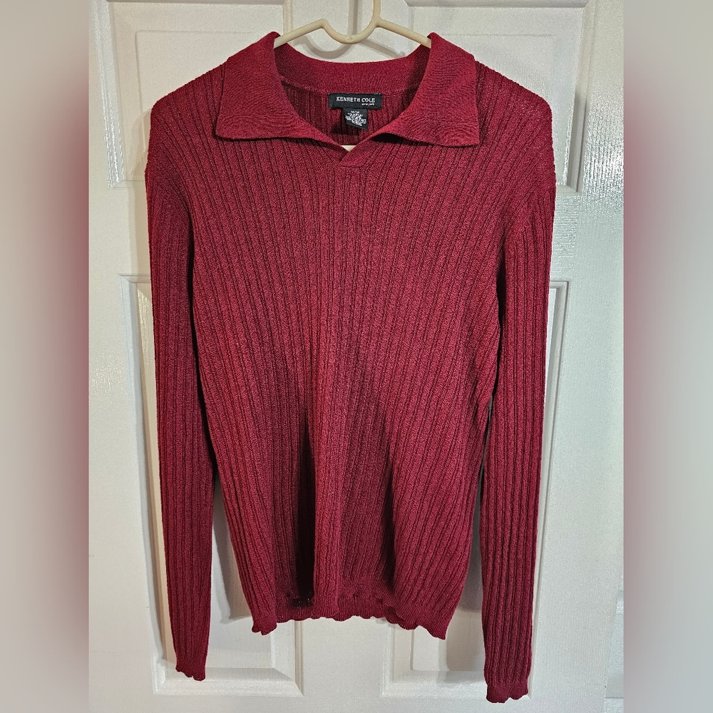 Kenneth Cole New York Men Size M Ribbed Sweater Red Knit Long Sleeve Investment - Picture 2 of 7